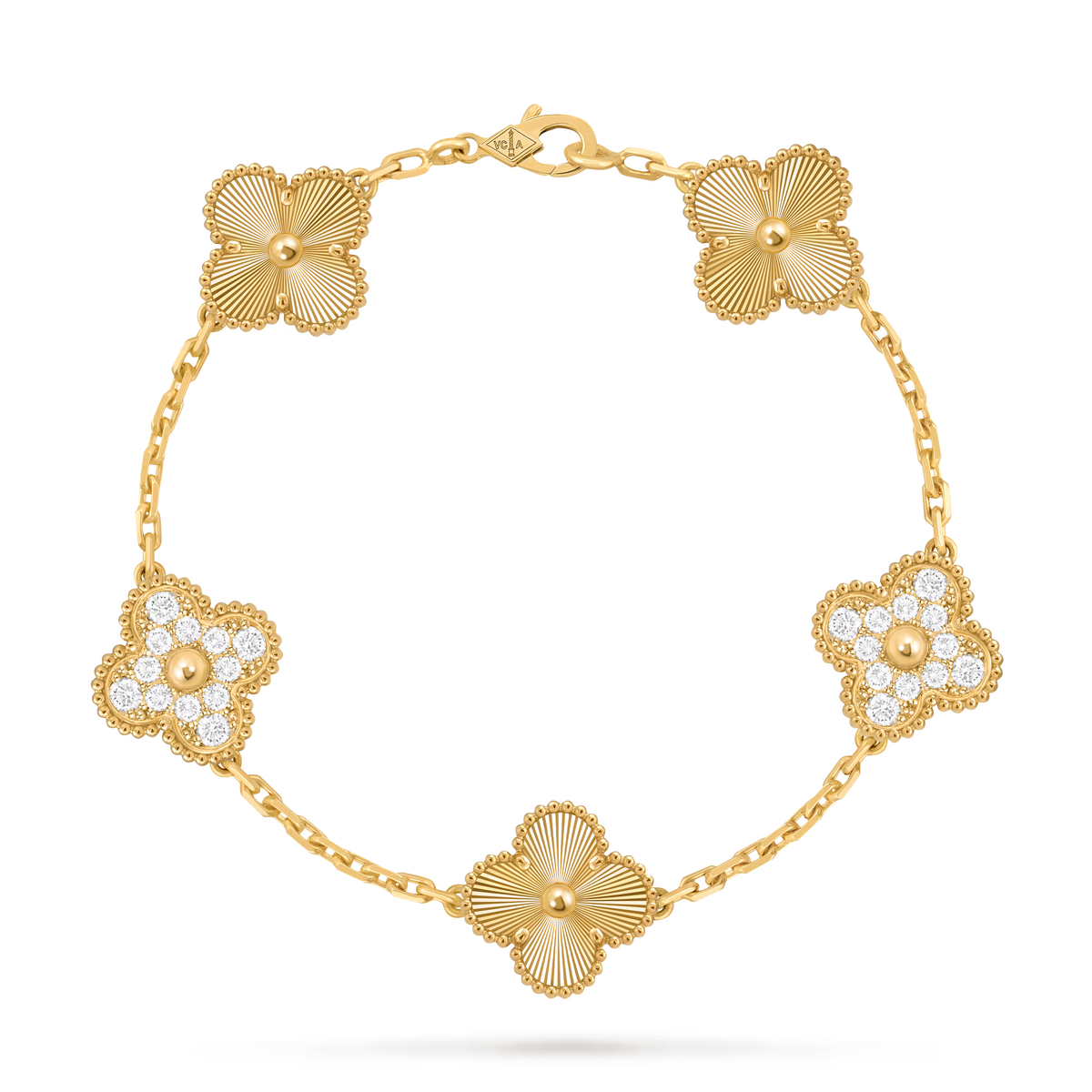 VINTAGE ALHAMBRA BRACELET 5 MOTIFS 18K YELLOW GOLD DIAMOND