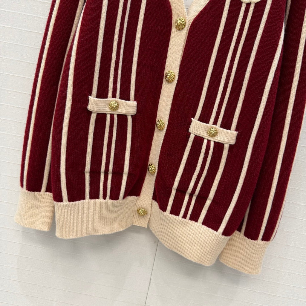 Chanel Vertical-striped Cashmere and wool V-neck Cardigan