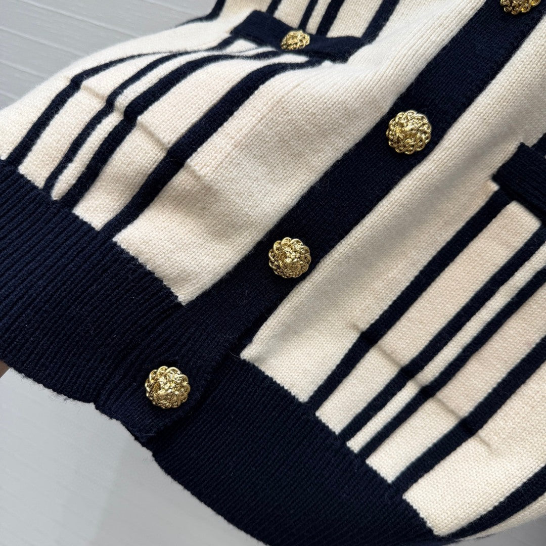 Chanel Vertical-striped Cashmere and wool V-neck Cardigan