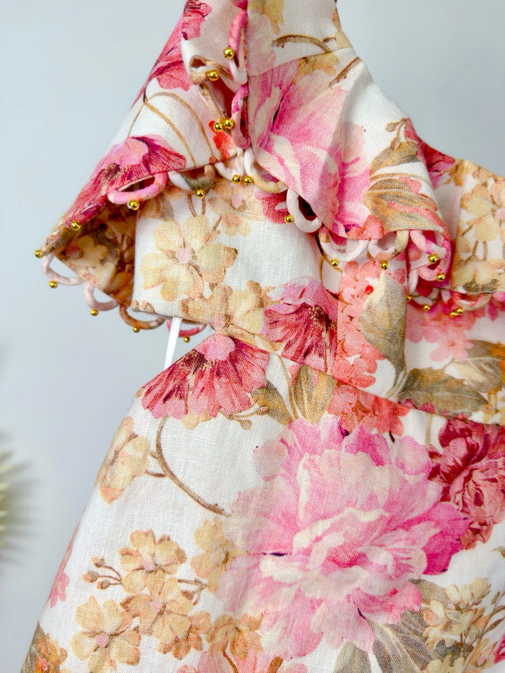 Zimmermann Como Floral Ruffled Linen Midi Dress