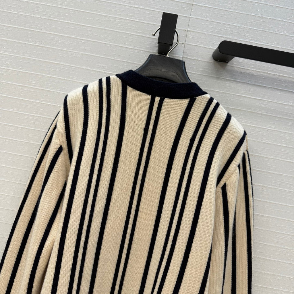 Chanel Vertical-striped Cashmere and wool V-neck Cardigan