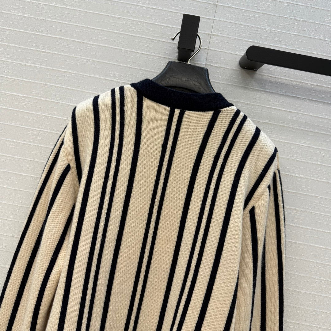 Chanel Vertical-striped Cashmere and wool V-neck Cardigan