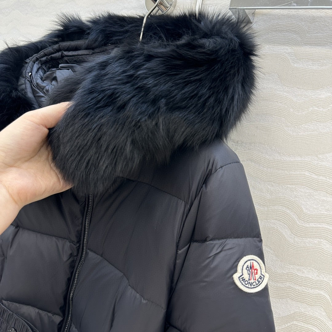 Boed Hooded Shearling-Trimmed Long Down Jacket