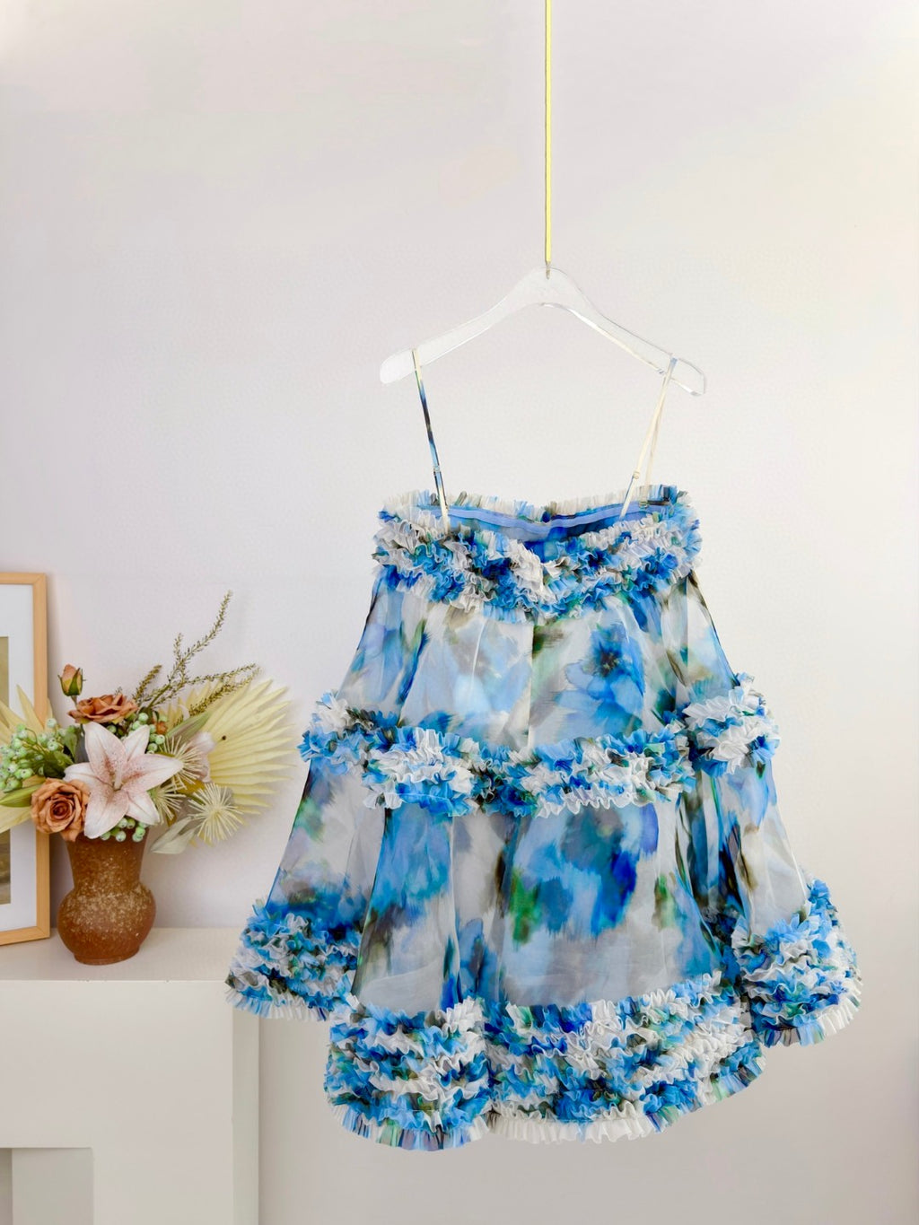Zimmermann Alchemy Ruffle Mini Dress in Blue Poppy