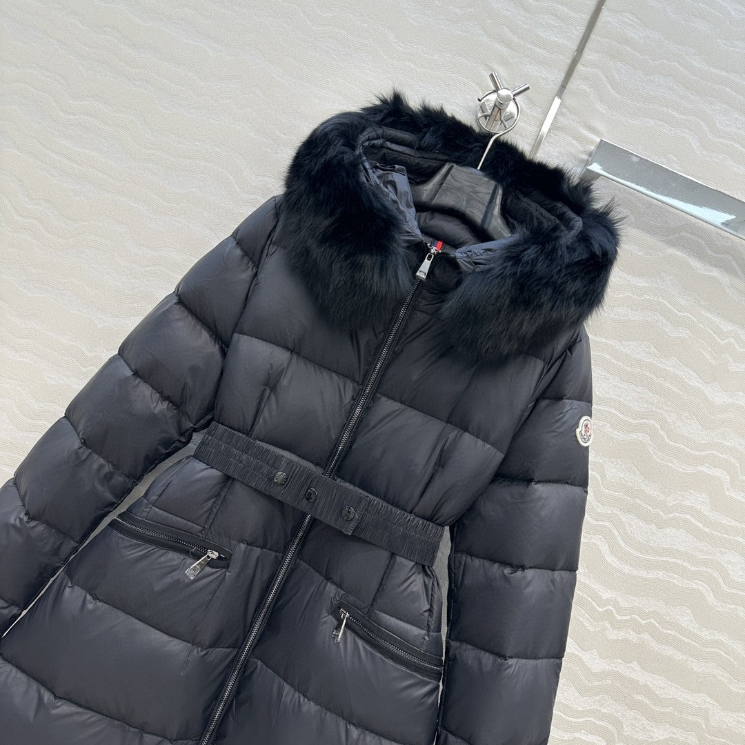 Boed Hooded Shearling-Trimmed Long Down Jacket