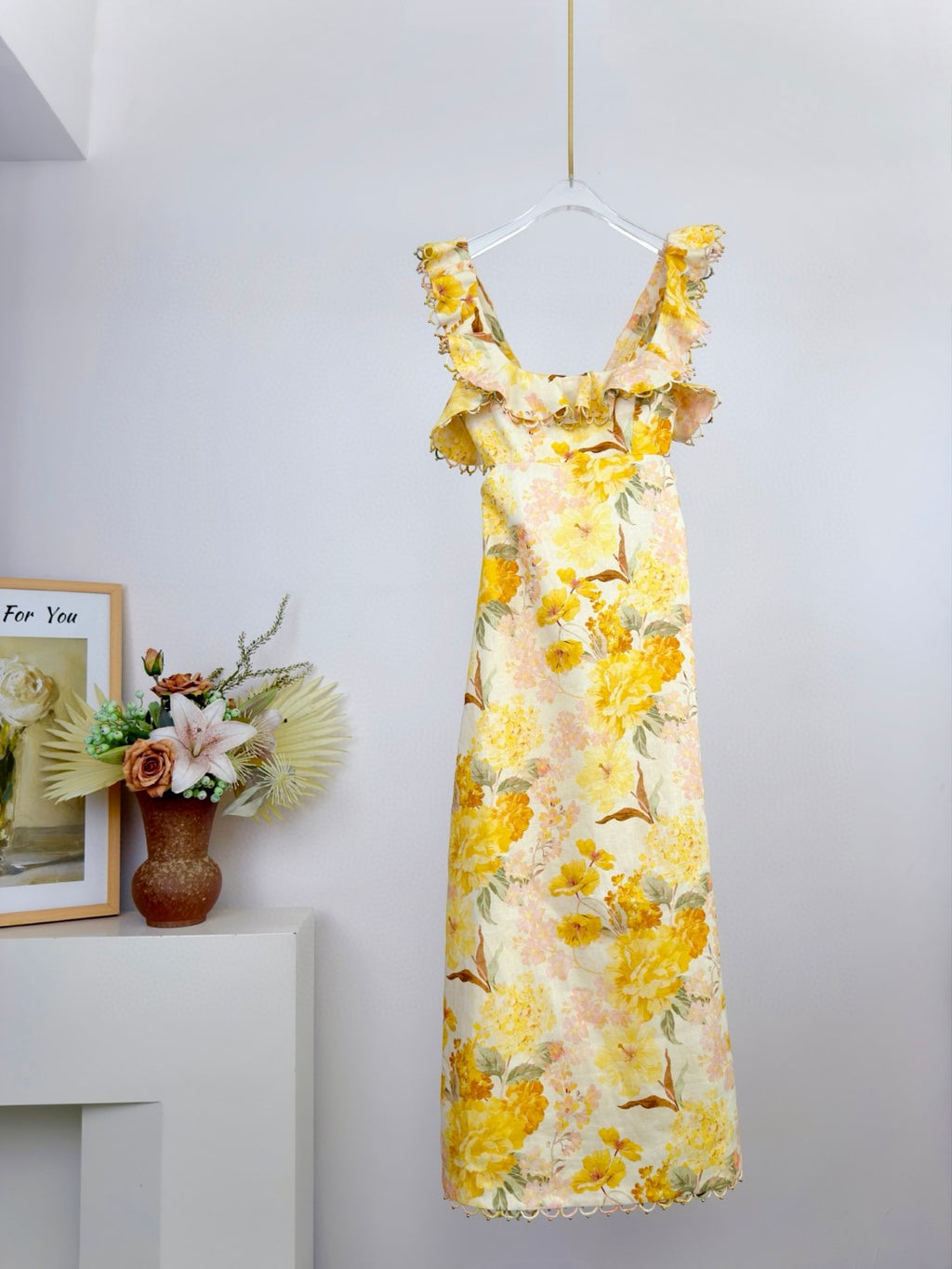 Zimmermann Como Floral Ruffled Linen Midi Dress