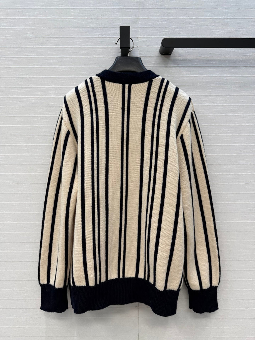 Chanel Vertical-striped Cashmere and wool V-neck Cardigan