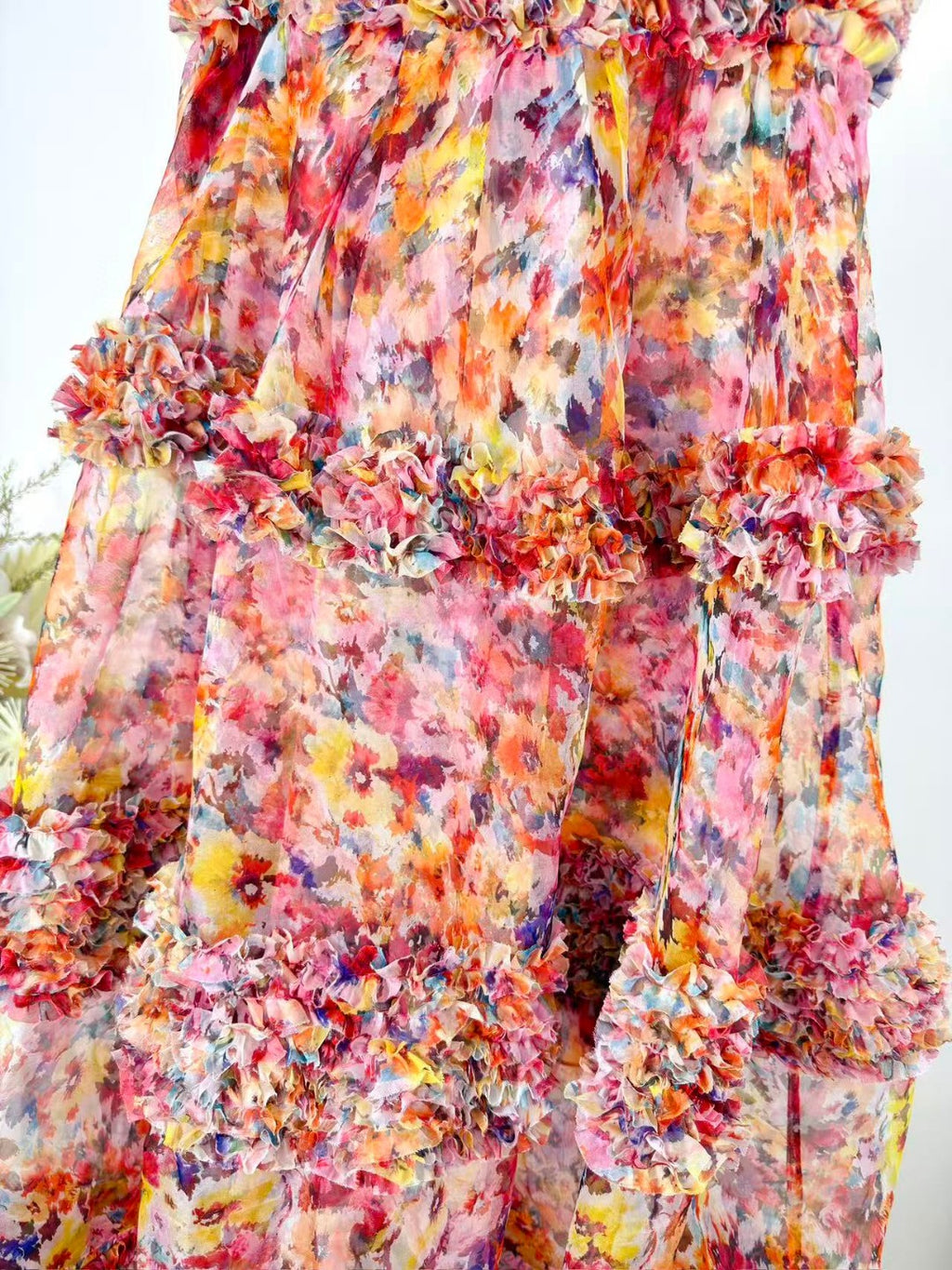 Zimmermann Luna Ruffle Bandeau Gown in Multi Floral