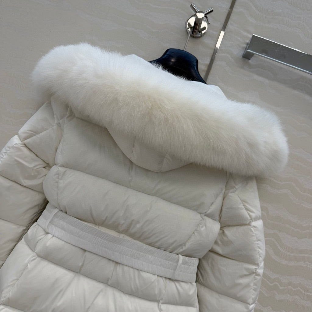 Boed Hooded Shearling-Trimmed Long Down Jacket