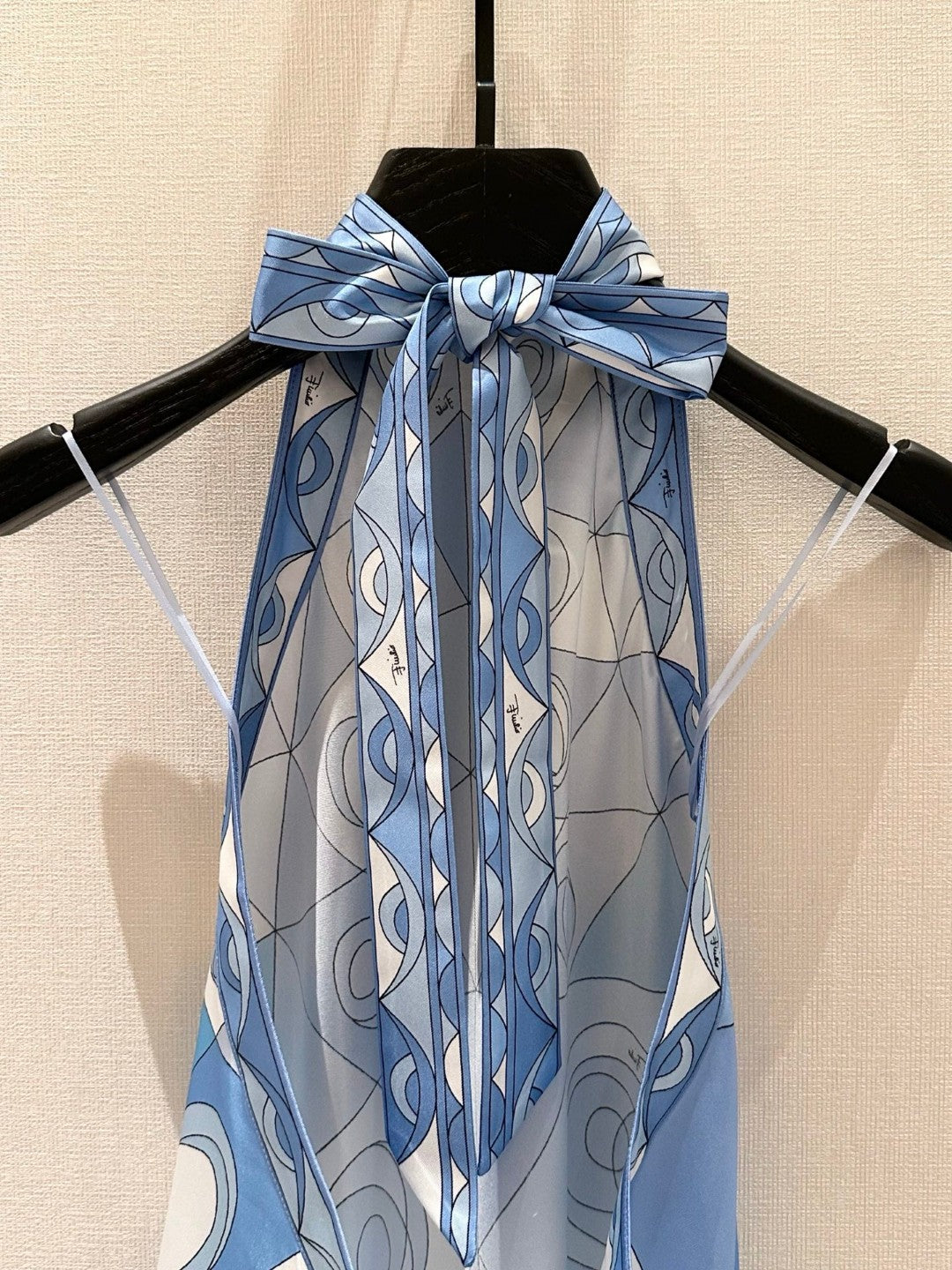 OCCHI PRINT SILK DRESS IN PALE BLUE