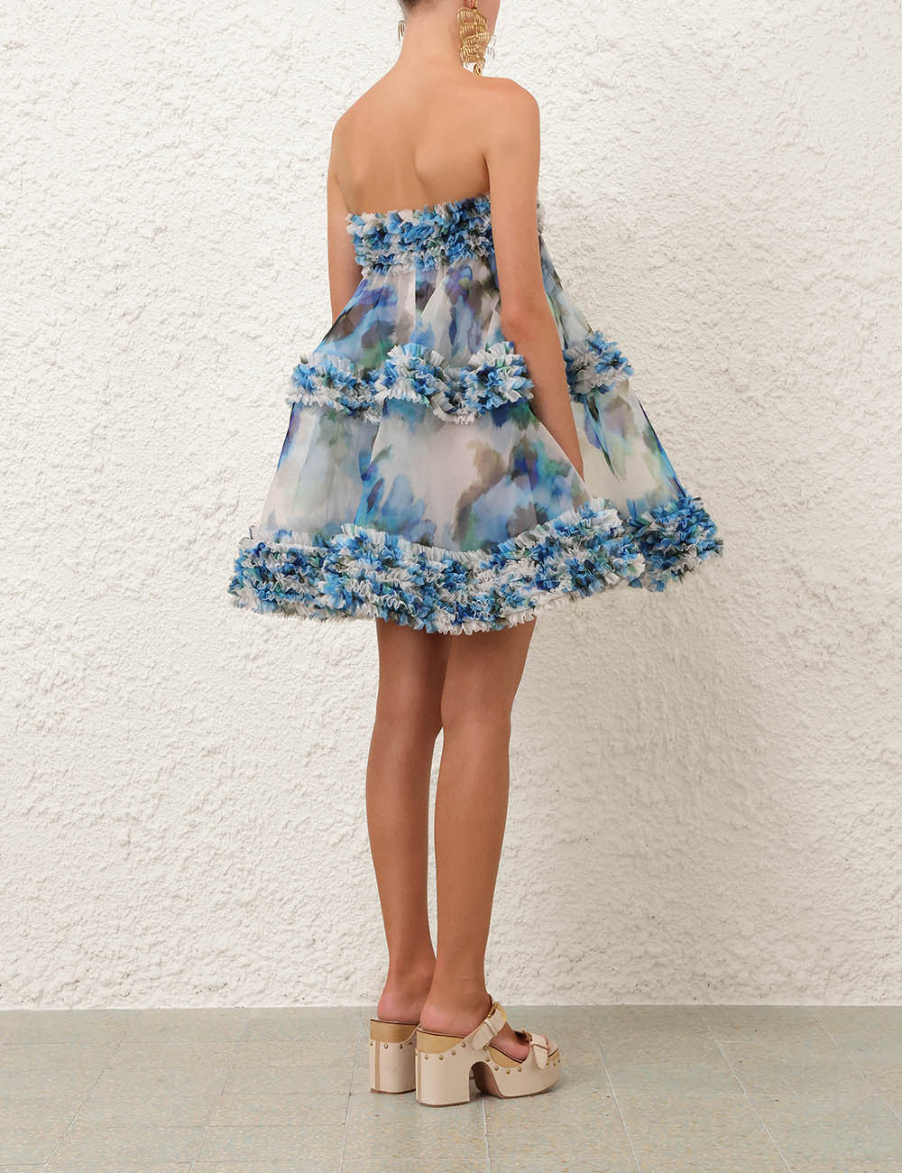 Zimmermann Alchemy Ruffle Mini Dress in Blue Poppy