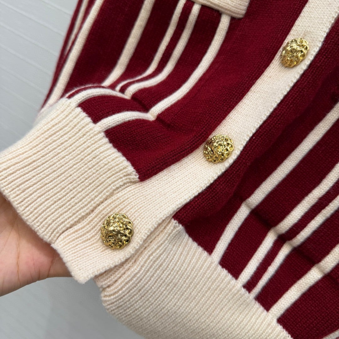 Chanel Vertical-striped Cashmere and wool V-neck Cardigan