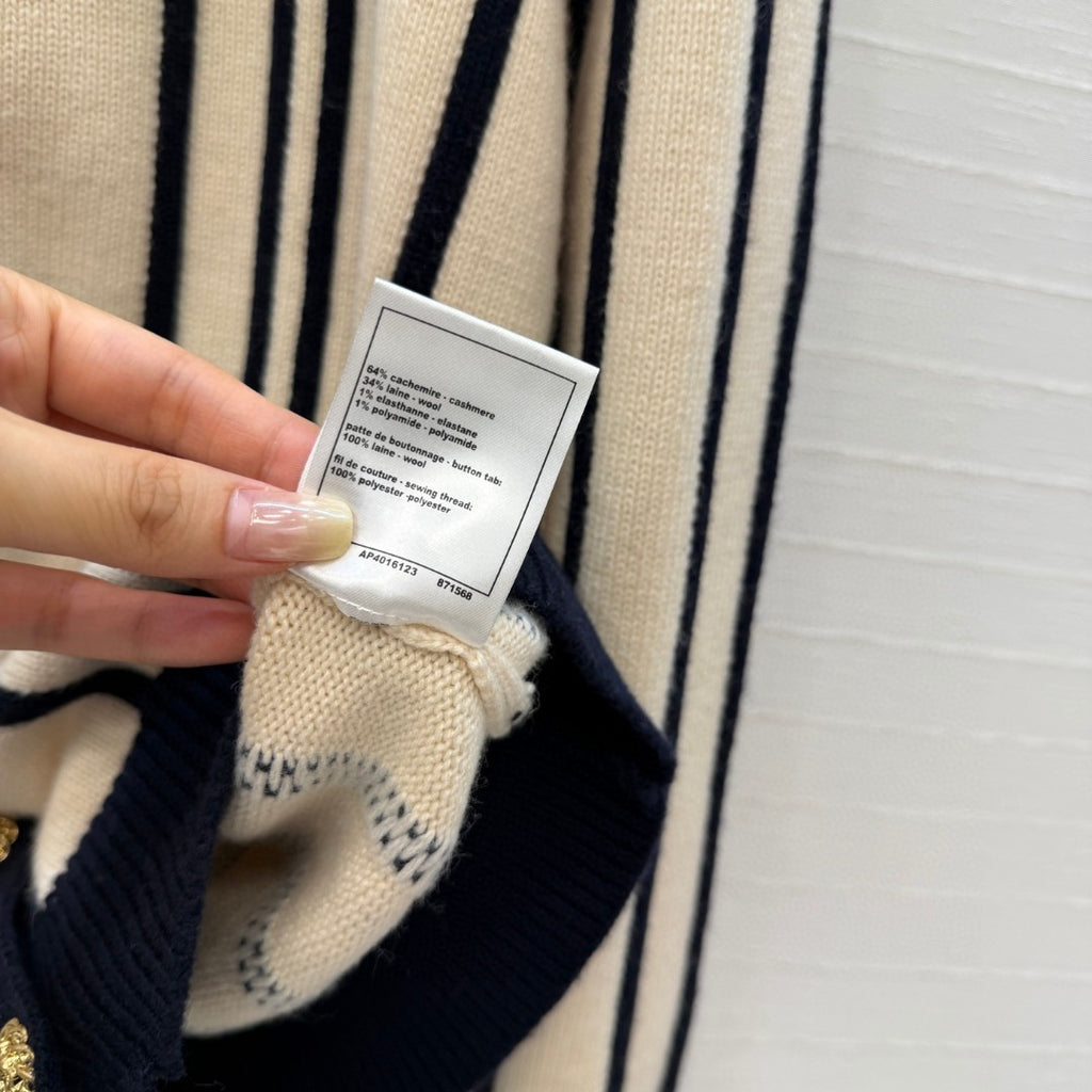 Chanel Vertical-striped Cashmere and wool V-neck Cardigan