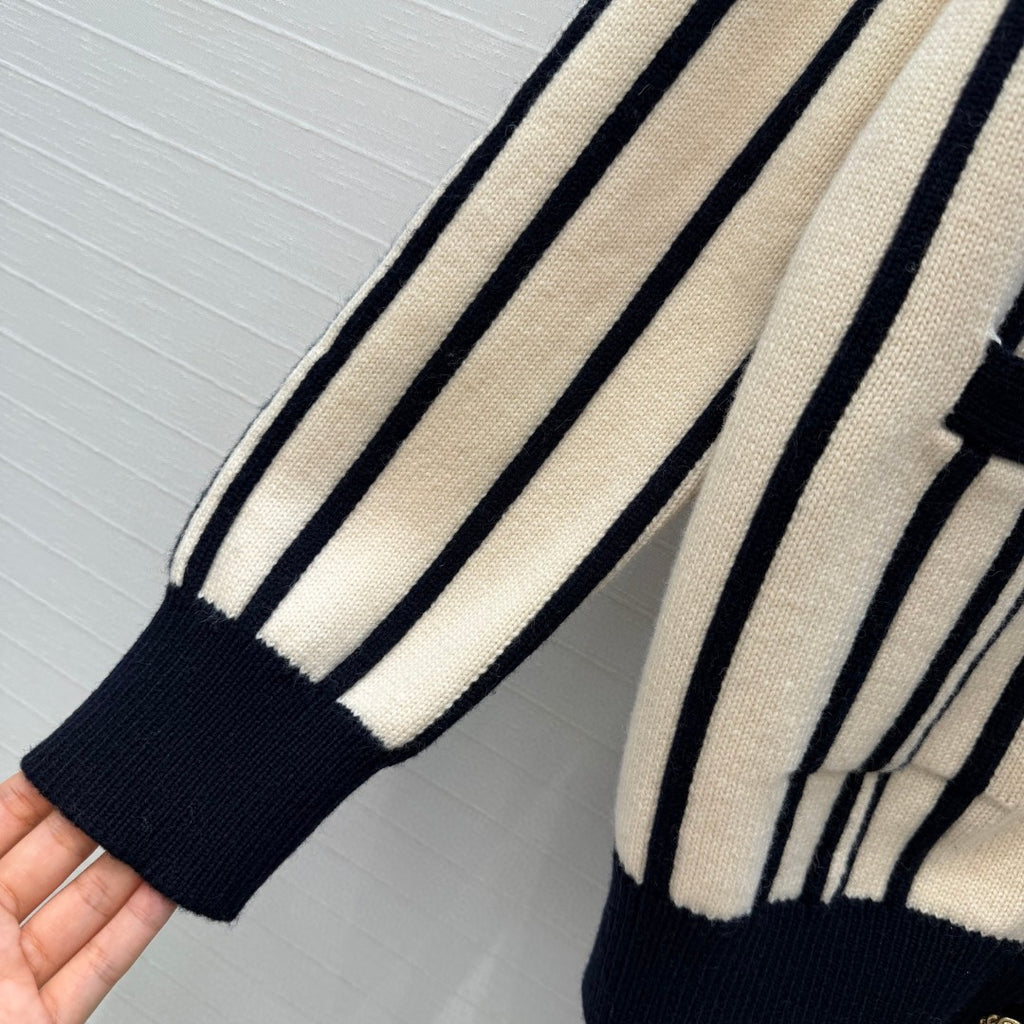 Chanel Vertical-striped Cashmere and wool V-neck Cardigan