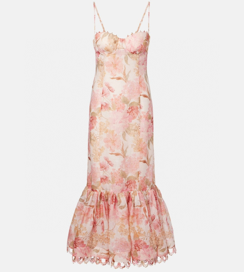 Zimmermann Como Floral Linen and Silk Midi Dress