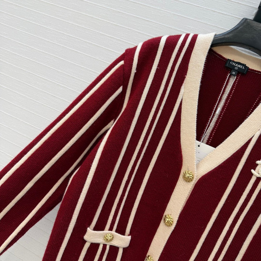 Chanel Vertical-striped Cashmere and wool V-neck Cardigan