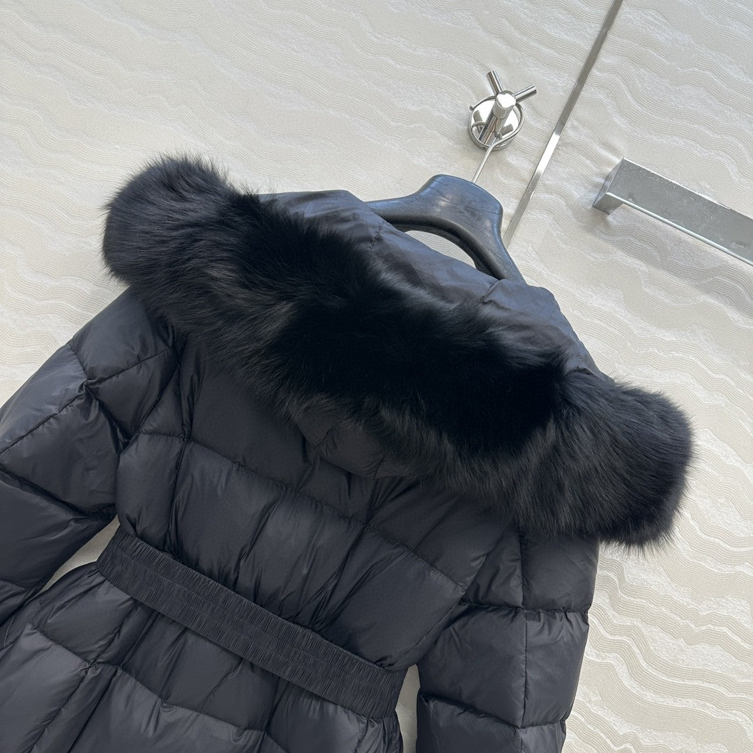 Boed Hooded Shearling-Trimmed Long Down Jacket