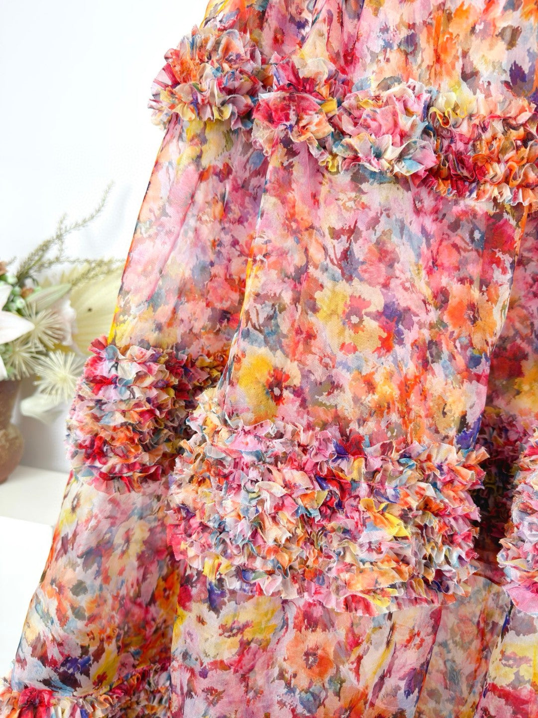 Zimmermann Luna Ruffle Bandeau Gown in Multi Floral