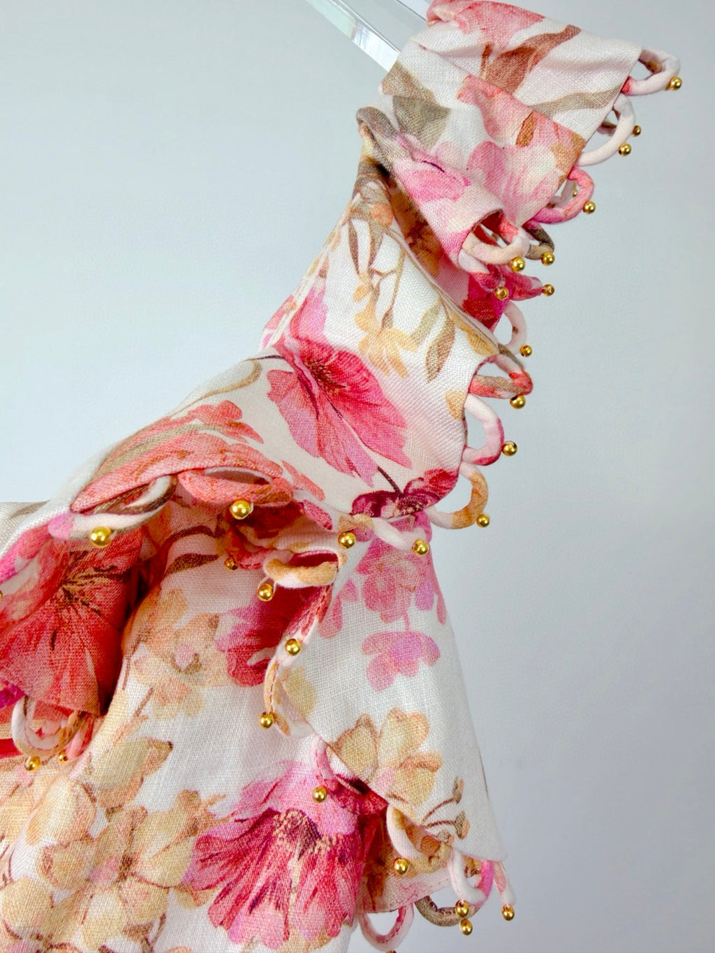 Zimmermann Como Floral Ruffled Linen Midi Dress