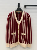 Chanel Vertical-striped Cashmere and wool V-neck Cardigan