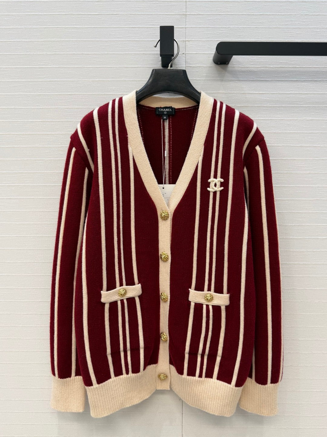 Chanel Vertical-striped Cashmere and wool V-neck Cardigan