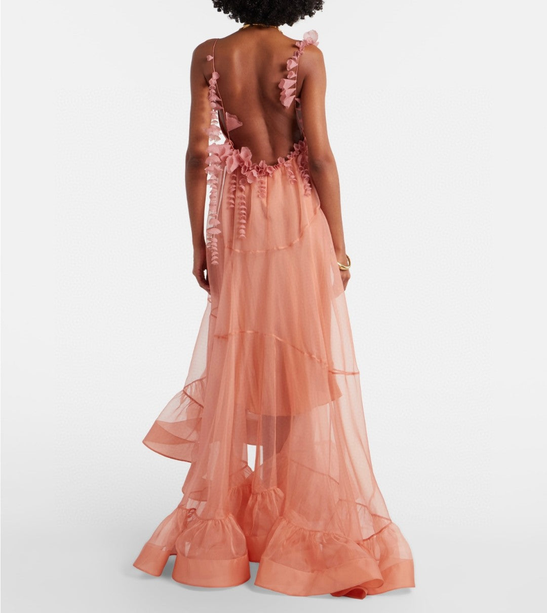 Zimmermann Como Floral-Applique Silk Maxi Dress in Pink