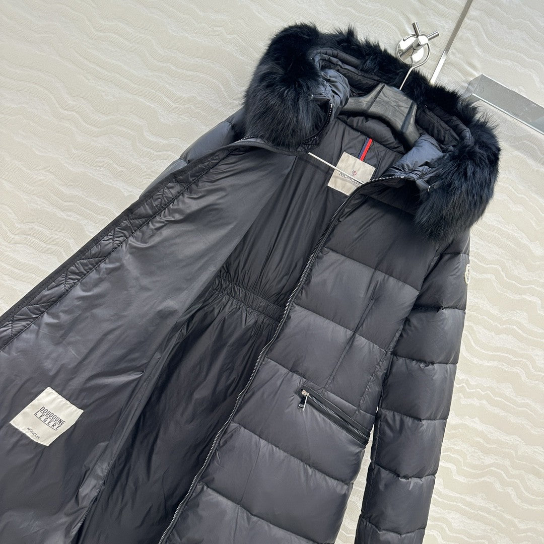 Boed Hooded Shearling-Trimmed Long Down Jacket