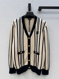 Chanel Vertical-striped Cashmere and wool V-neck Cardigan