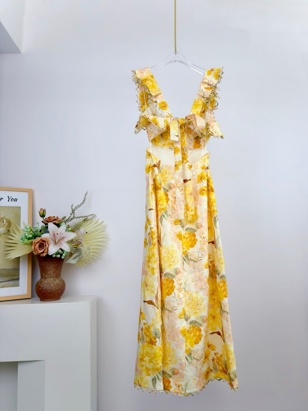 Zimmermann Como Floral Ruffled Linen Midi Dress
