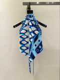 VIVARA SILK TWILL HALTER TOP IN BLUE
