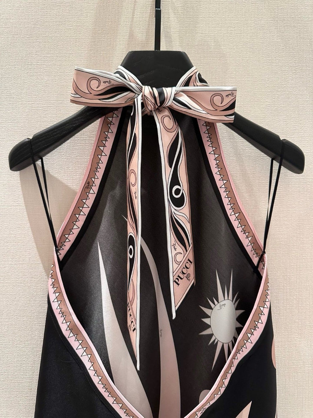 STELLA-PRINT SILK TWILL HALTER DRESS