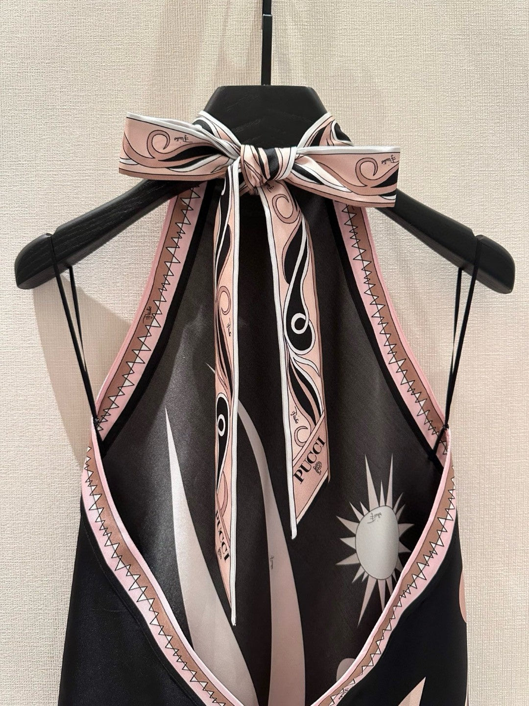 STELLA-PRINT SILK TWILL HALTER DRESS