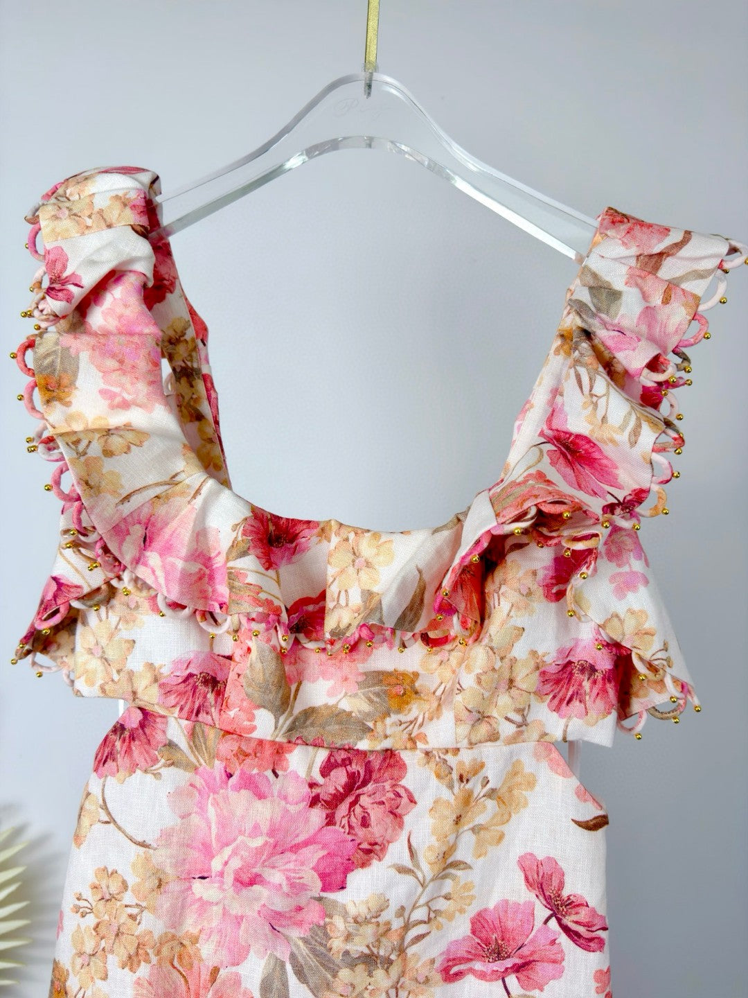 Zimmermann Como Floral Ruffled Linen Midi Dress