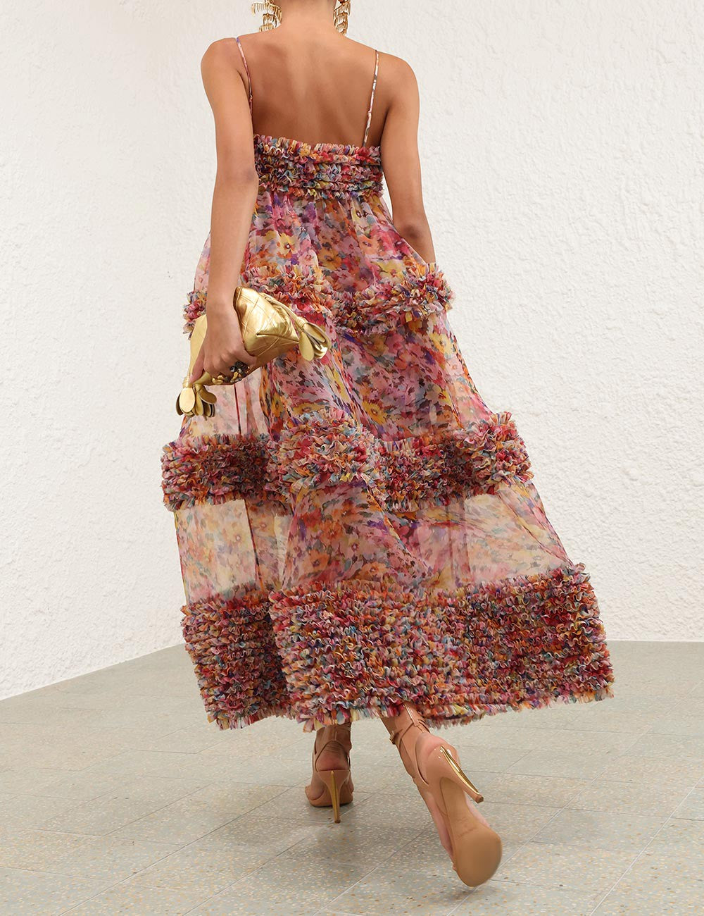 Zimmermann Luna Ruffle Bandeau Gown in Multi Floral