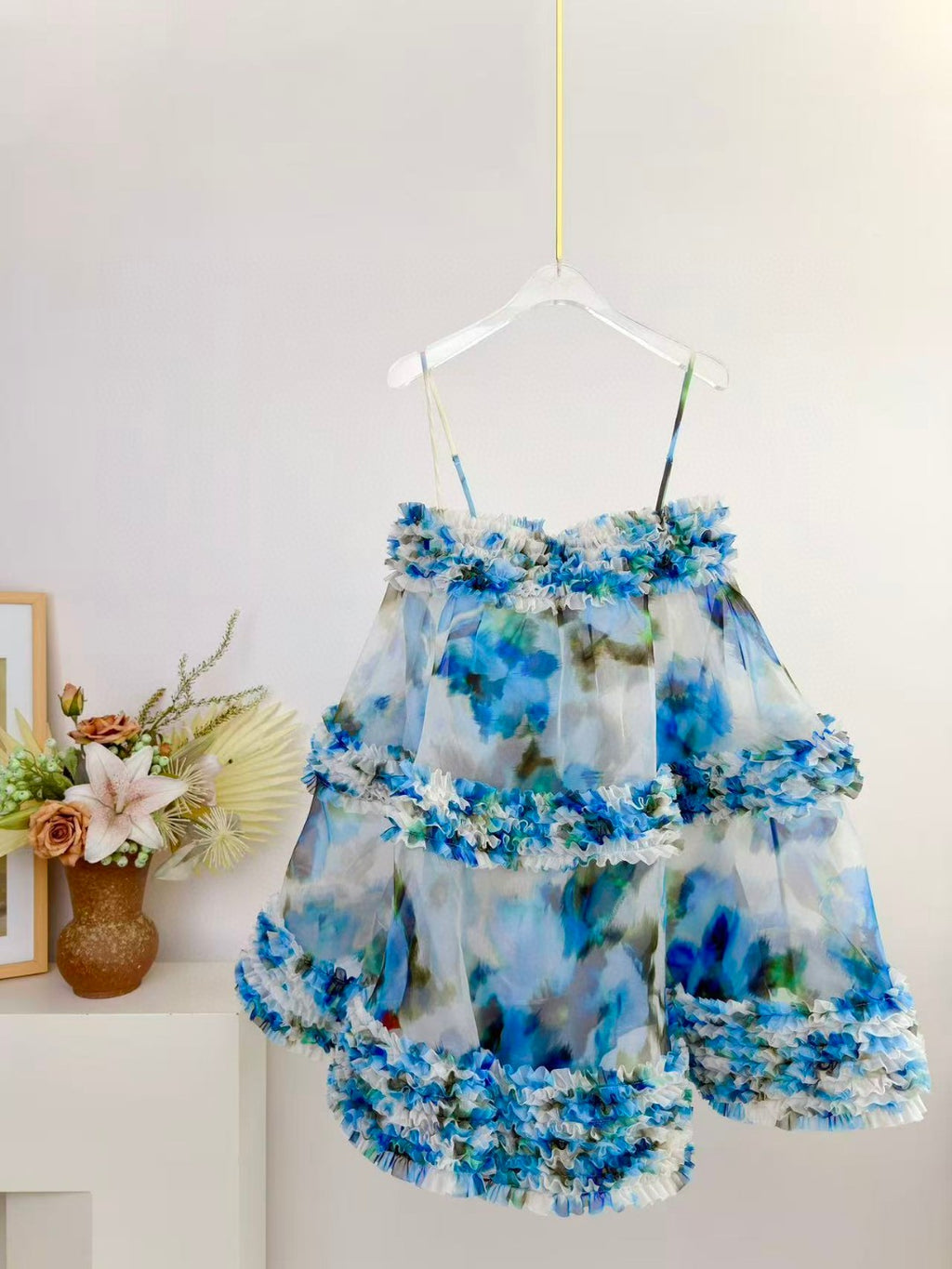 Zimmermann Alchemy Ruffle Mini Dress in Blue Poppy