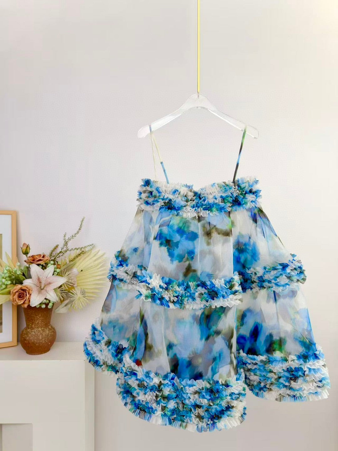 Zimmermann Alchemy Ruffle Mini Dress in Blue Poppy