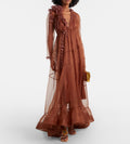 Zimmermann Como Floral-Applique Silk Maxi Dress