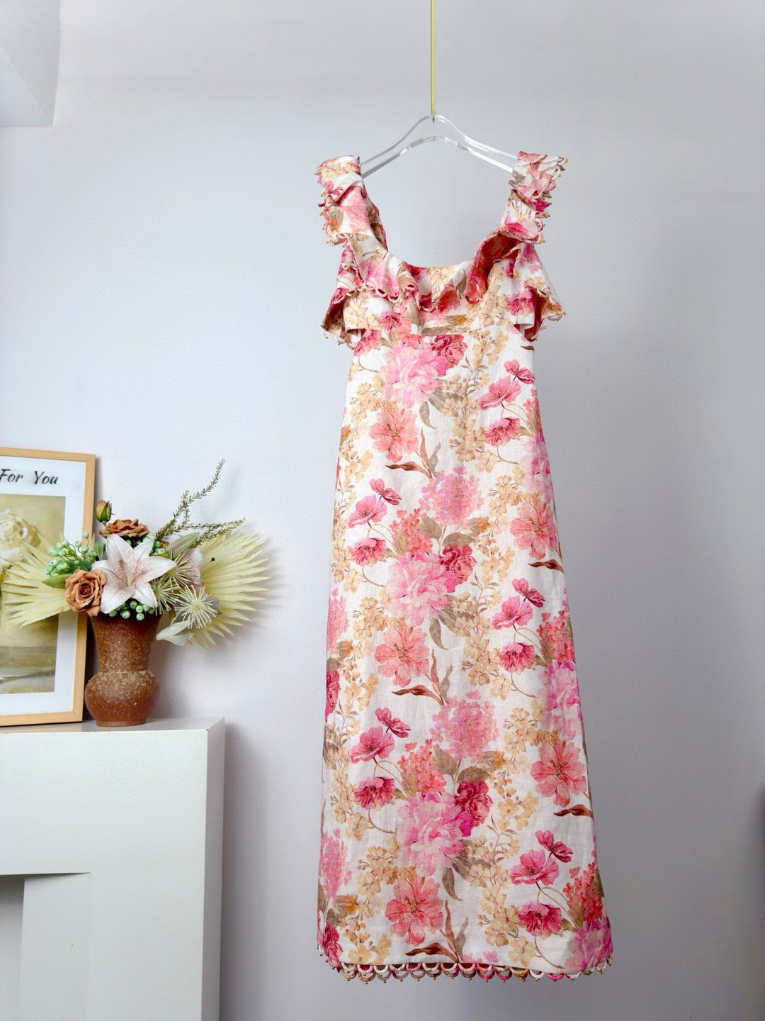 Zimmermann Como Floral Ruffled Linen Midi Dress