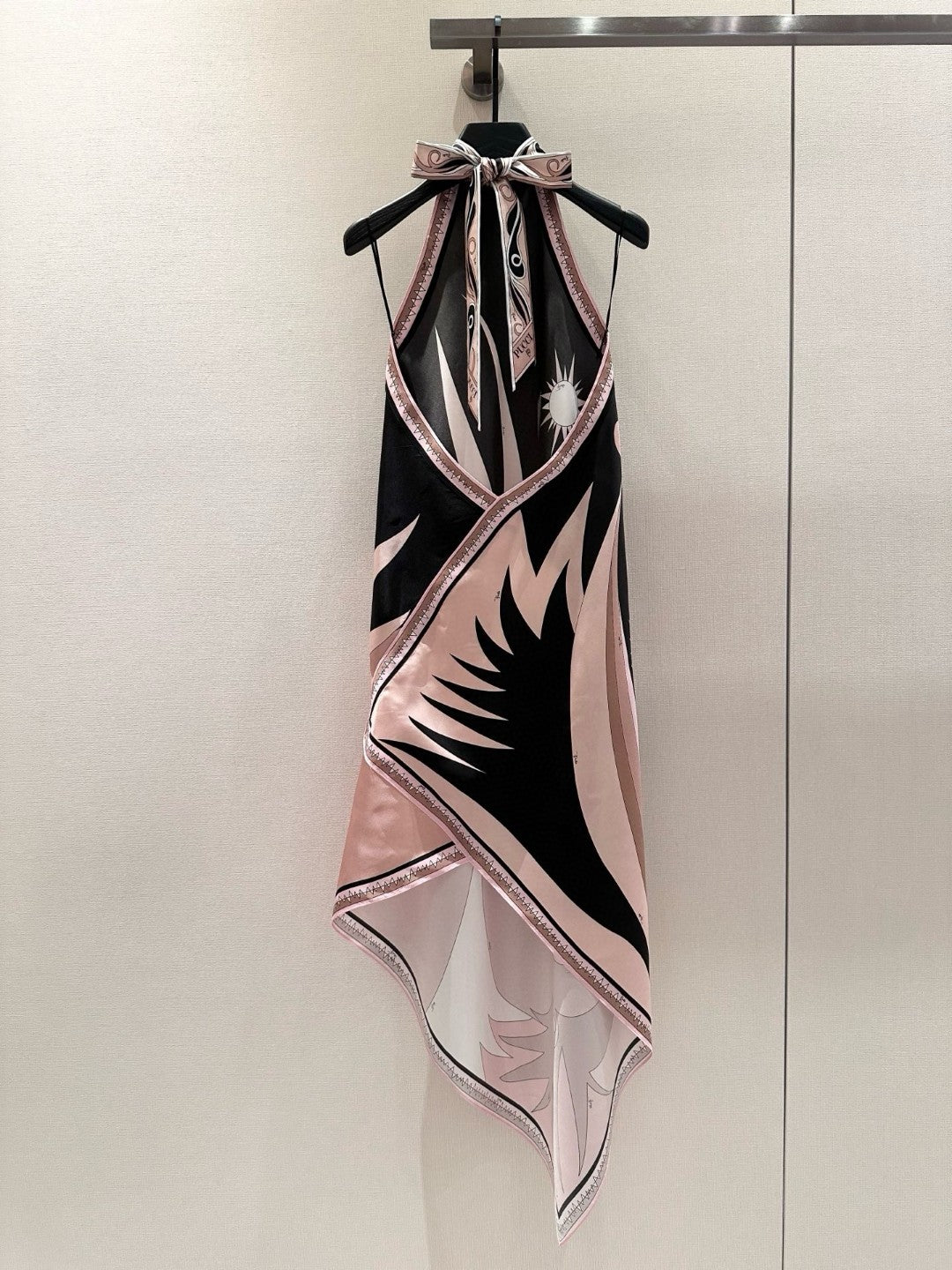 STELLA-PRINT SILK TWILL HALTER DRESS