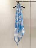 OCCHI PRINT SILK DRESS IN PALE BLUE