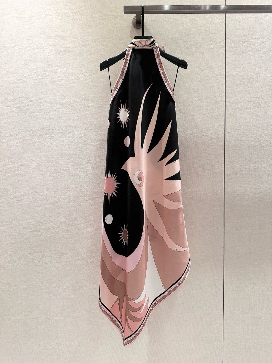 STELLA-PRINT SILK TWILL HALTER DRESS