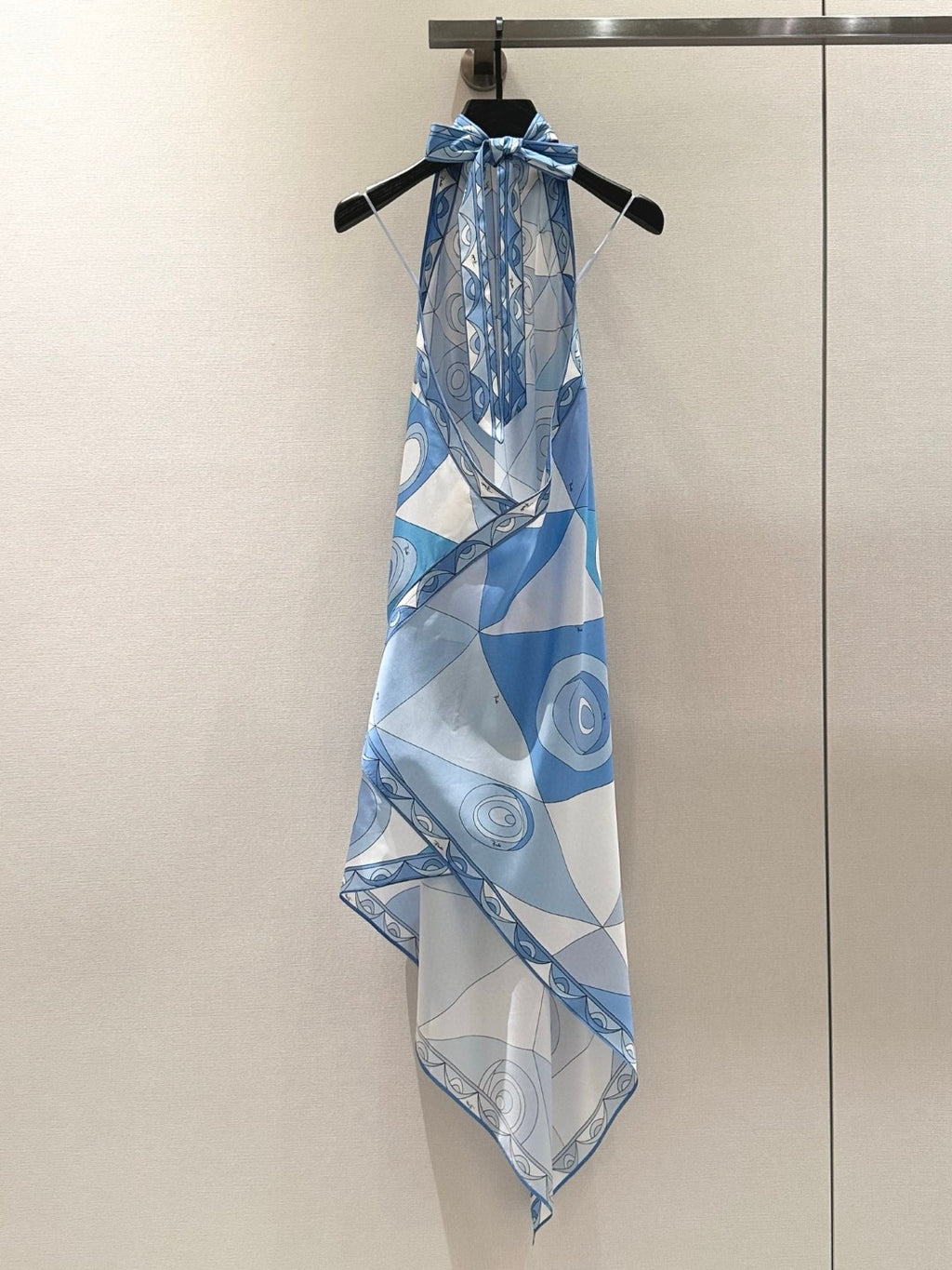 OCCHI PRINT SILK DRESS IN PALE BLUE