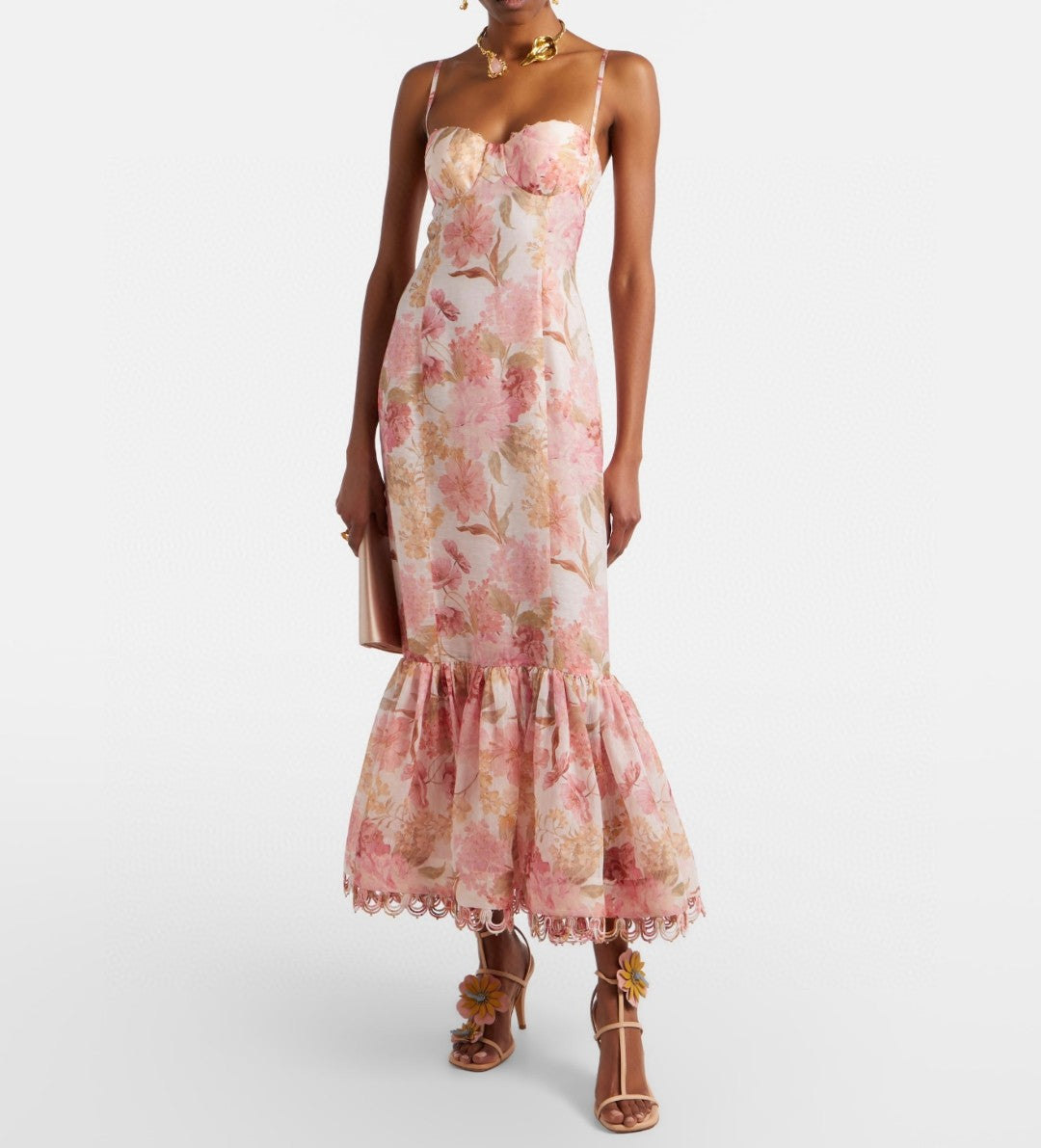 Zimmermann Como Floral Linen and Silk Midi Dress