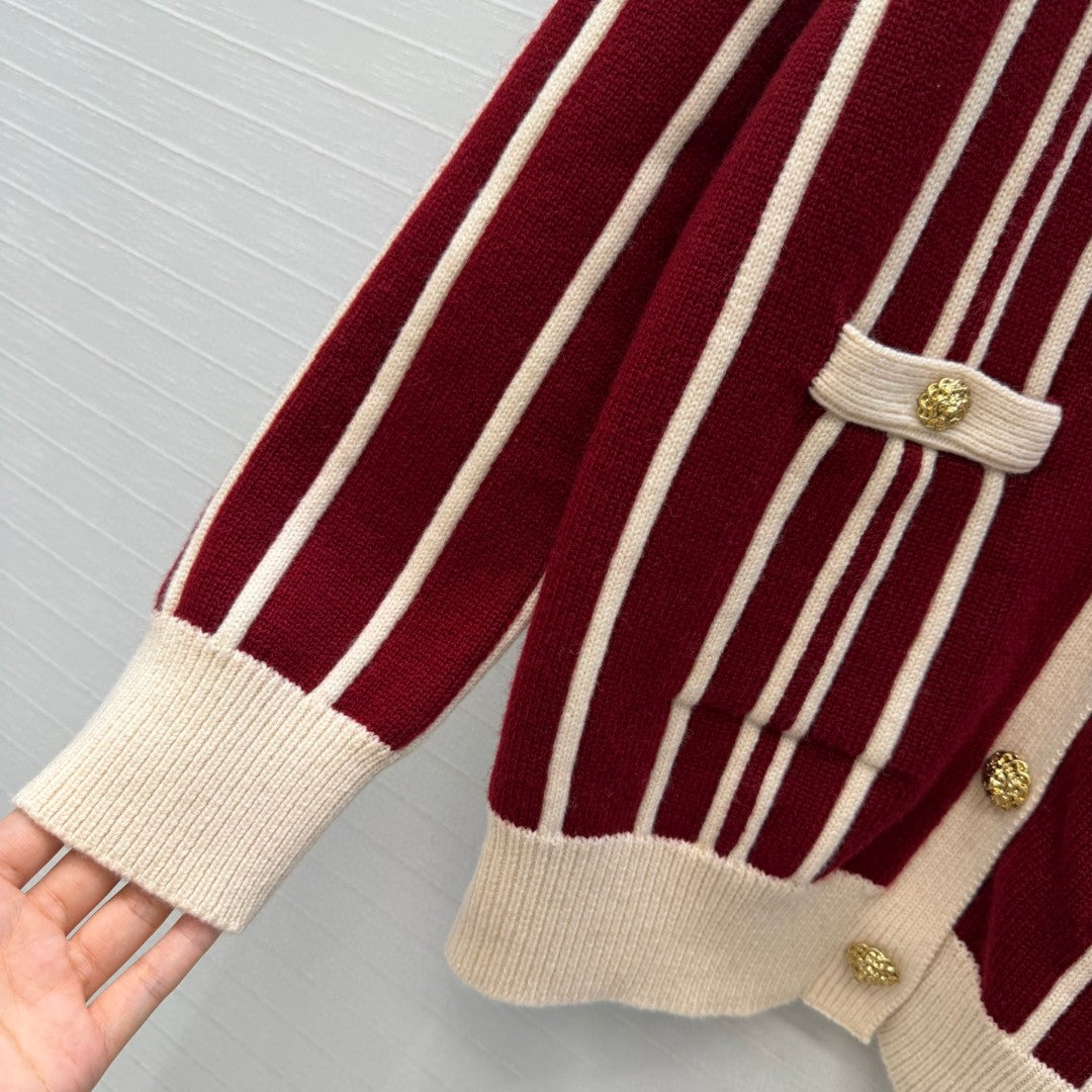 Chanel Vertical-striped Cashmere and wool V-neck Cardigan