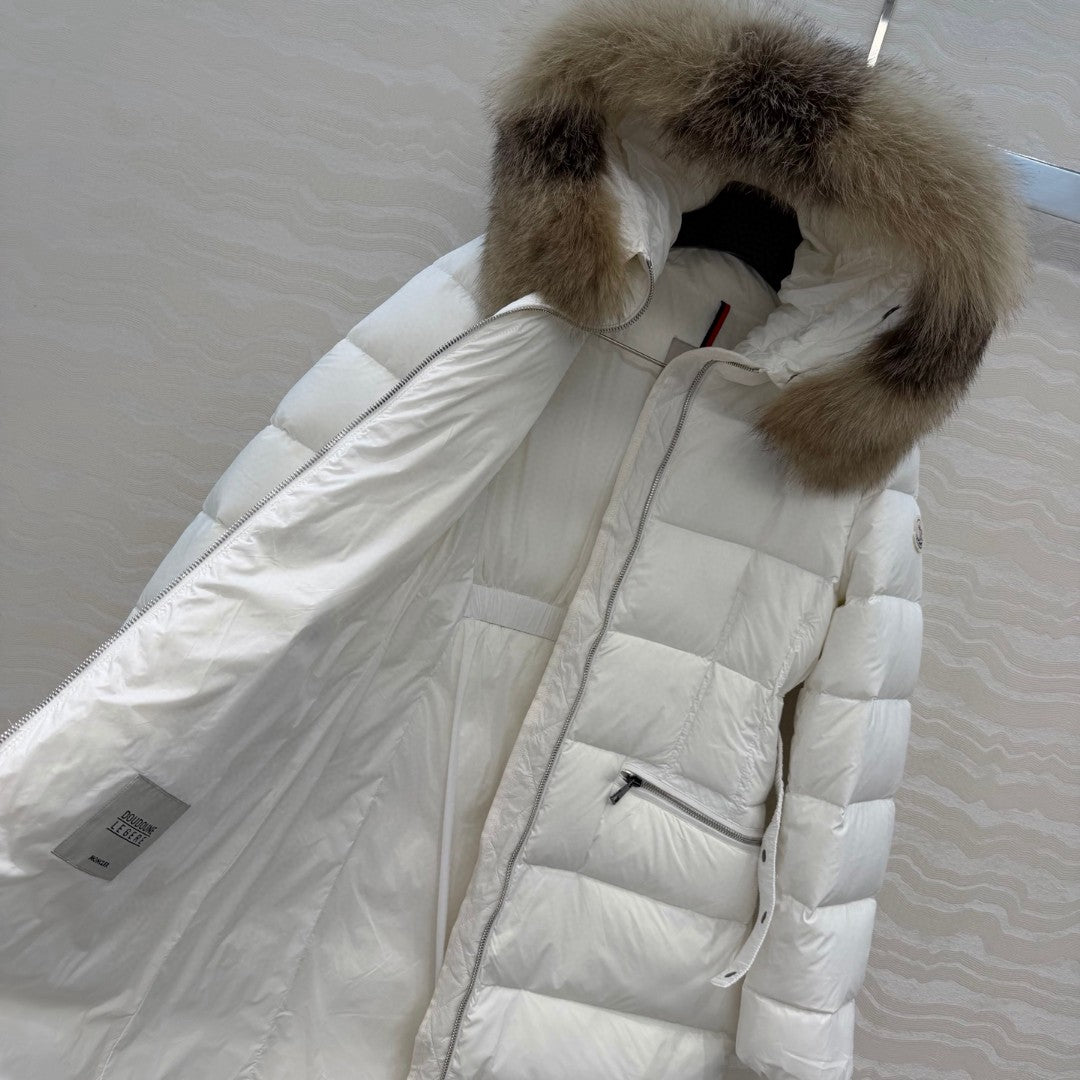 Boed Hooded Shearling-Trimmed Long Down Jacket