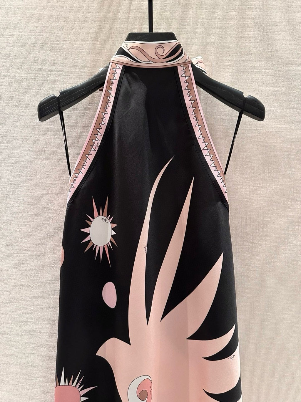 STELLA-PRINT SILK TWILL HALTER DRESS